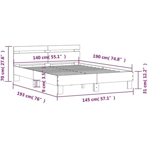 vidaXL Okvir za krevet s uzglavljem smeđa boja hrasta 140x190cm drveni Cene
