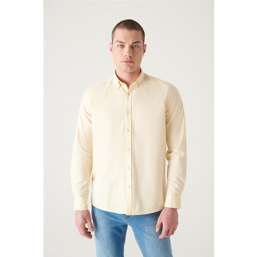 Avva men's yellow oxford 100% cotton shirt, regular fit, normal cut Slike