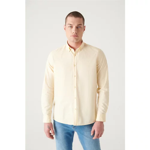 Avva Men's Yellow Oxford 100% Cotton Shirt, Regular Fit, Normal Cut