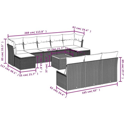 VidaXL 11-dijelni set vrtnih sofa od poliratana s jastucima crni Slike