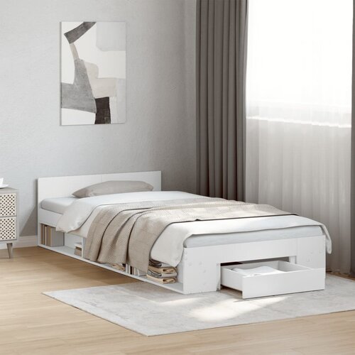 Furnova Posteljni okvir s predalom bel 100x200 cm inženirski les, (21939123) Slike