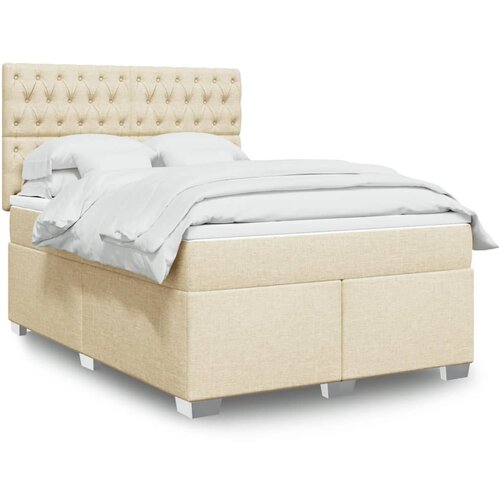 vidaXL Box spring postelja z vzmetnico krem 140x200 cm blago Cene