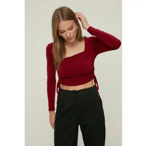 Trendyol Burgundy Square Collar Pleated Knitted Blouse