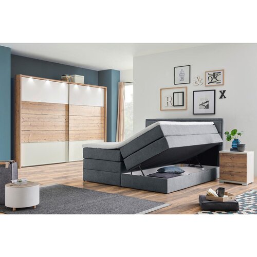 CARRYHOME BOXSPRING POSTELJA 140 cm x 200 cm , tekstil modrosiva Slike