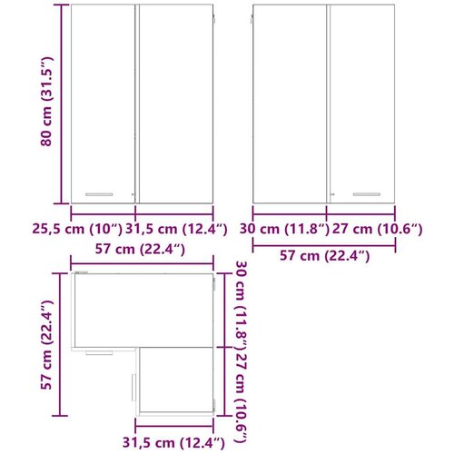 VidaXL viseći ormarić riga umjetnički hrast i bijela 57 x 57 x 80 cm Slike