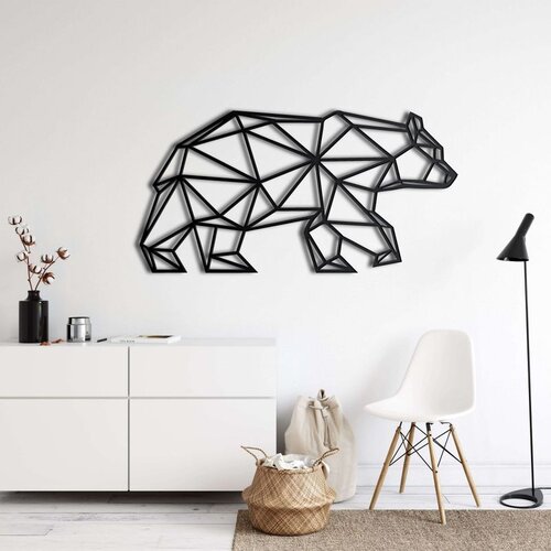 Wallxpert metalni zidni ukras 5012, geometrijski medved u hodu, 76 x 38 cm, crni Cene
