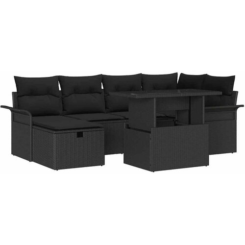 vidaXL Vrtna sedežna garnitura z blazino 7 pcs Črna Poly ratan, (5000153543) Cene