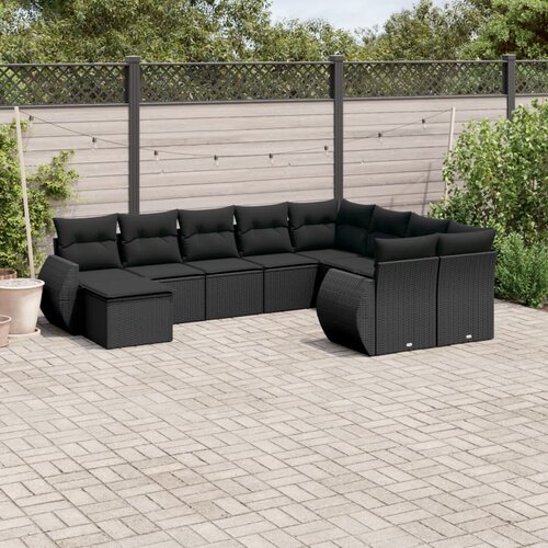  10-dijelni set vrtnih sofa s jastucima crni od poliratana Cijene