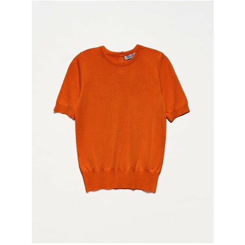 Dilvin 1280 Crew Neck Short Sleeve Sweater With Buttons-Burnt Orange Cene