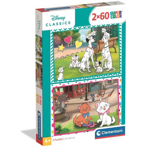 Clementoni Disney klasiki: 101 dalmatincev in Mačji aristokrati, 2x60-delne Supercolor sestavljanke - Cene