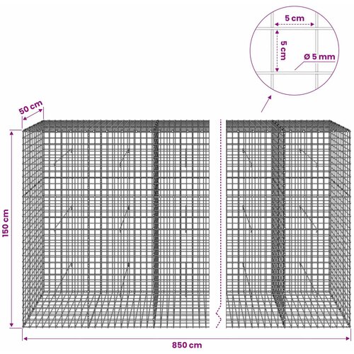  Gabion s 5 mm žicom i mrežom 5x5 cm 850x50x150 cm Slike