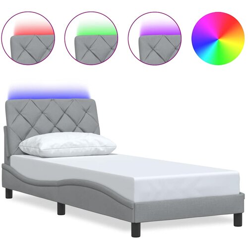 Maison Chic Posteljni okvir - Enojna postelja - Postelja za odrasle z LED brez vzmetnice svetlo siv 80x200 cm blago, (21697487) Slike