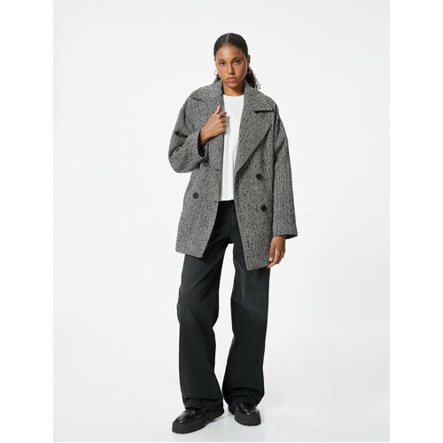 Koton Double Breasted Coat with Buttoned Herringbone Pattern and Pocket Detail Slike