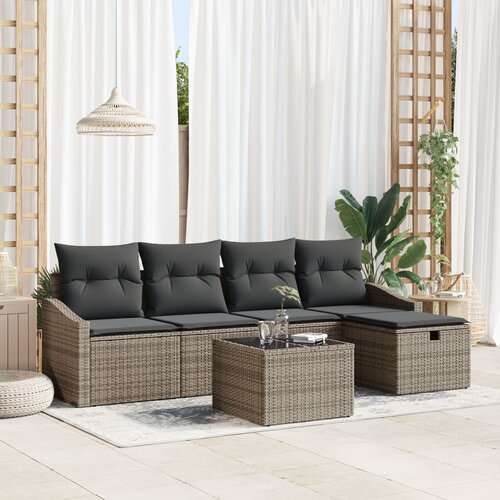 VidaXL 6-delni vrtni kavč z blazinami siva Poly Rattan Slike