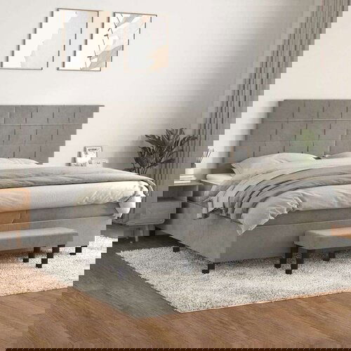  Krevet s oprugama i madracem svjetlosivi 200x200 cm bar&amp;scaron;unasti Slike