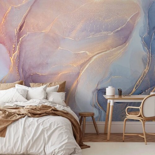  Foto tapeta - Pink and Blue Marble - Abstract Watercolour With Gold Accent 500x350 Premium Cene