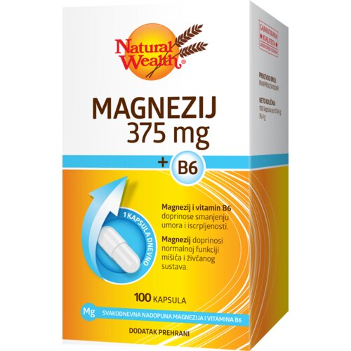 Natural Wealth magnezijum 375 mg + vitamin B6, 100 kapsula - podrška energiji Cene
