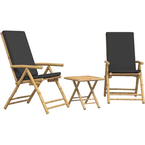  3-dijelni sklopivi bistro set s tamnosivim jastucima bambus Slike