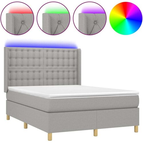  Krevet box spring s madracem LED svjetlosivi 140x200 cm tkanina Slike
