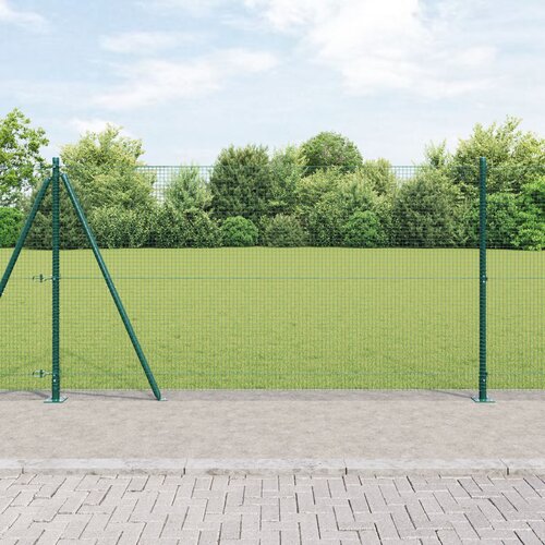 VidaXL varjena žičnata ograja s 13 flanžnimi stebri Zelena 1.2x50 m Jeklo Slike
