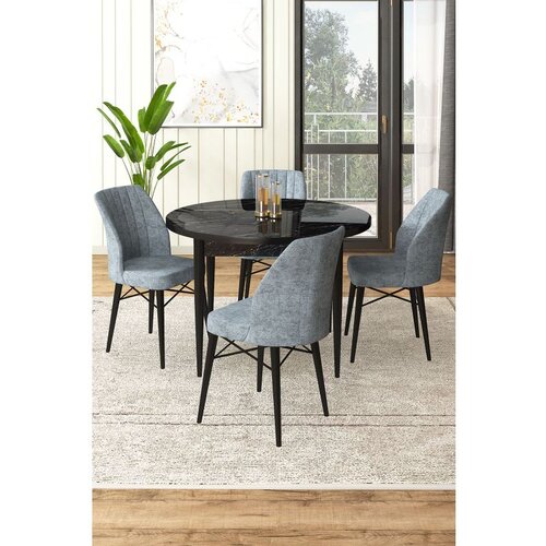 Hanah home Rox - Black Marble, Grey Black MarbleGrey Dining Table & Chairs Set (5 Pieces) Cene
