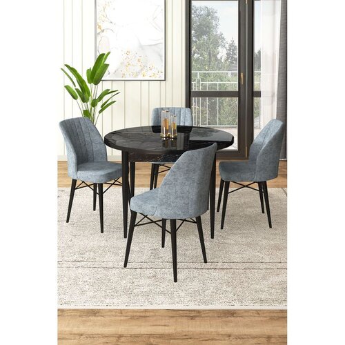 Hanah home Set Trpezarijski sto i 4 stolice, sivo-crna Slike