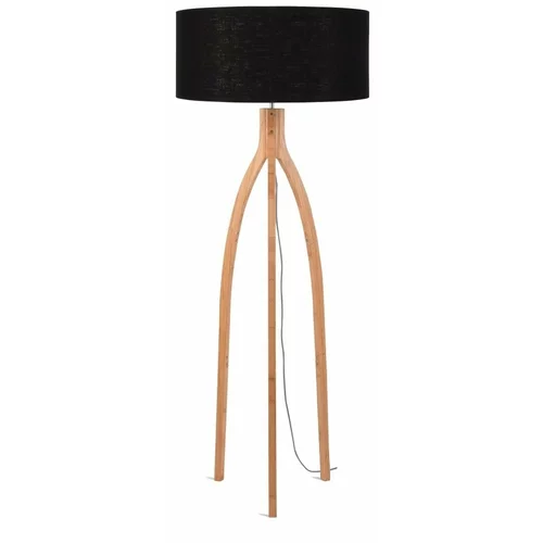 Good&Mojo Podna svjetiljka s crnim sjenilom i Good & Mojo Annapurna konstrukcijom od bambusa