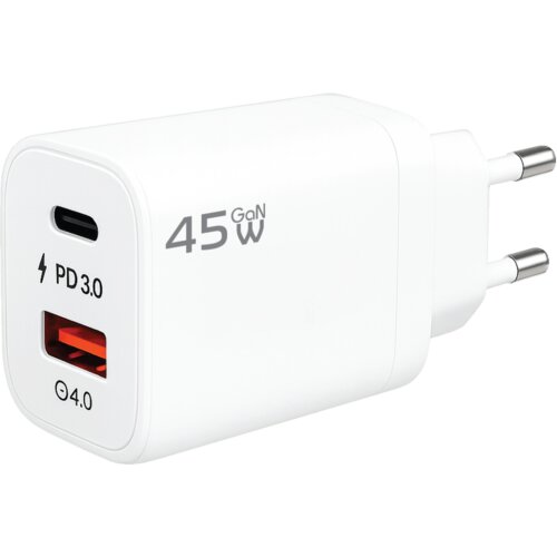 Redline Punjač kućni GL-45W-AC, 1 x USB-A, 1 x USB-C, 45W, GaN, Bijeli Slike