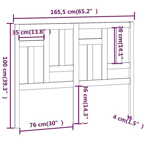  Uzglavlje za krevet 165,5 x 4 x 100 cm od masivne borovine Slike