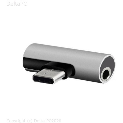 Setty adapter USB-C - audio jack 3,5mm + USB-C AD-C-JC-7 sliver Slike