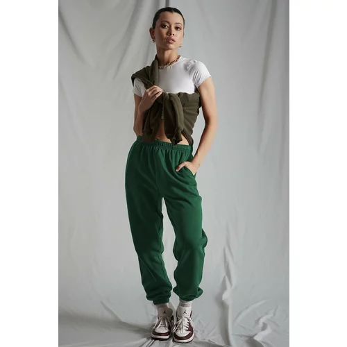 Madmext Women's Dark Green Oversized Sweatpants With Elastic Waist,