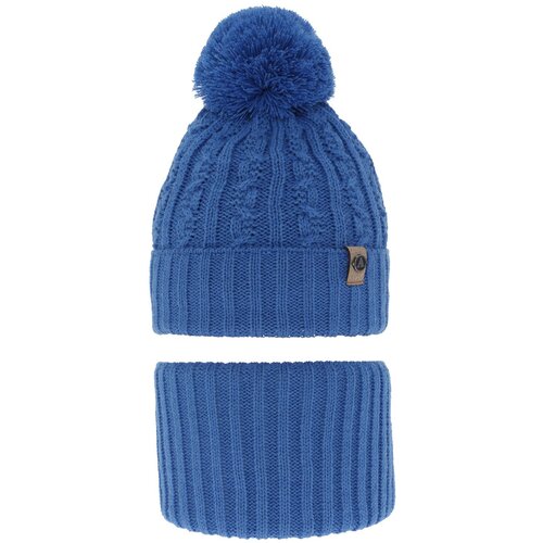 AGBO Boy's winter set: hat and tube scarf blue with pompom Almond Slike