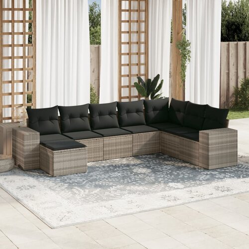 VidaXL 8-dijelni set vrtnih sofa od poliratana s jastucima svjetlosivi Slike