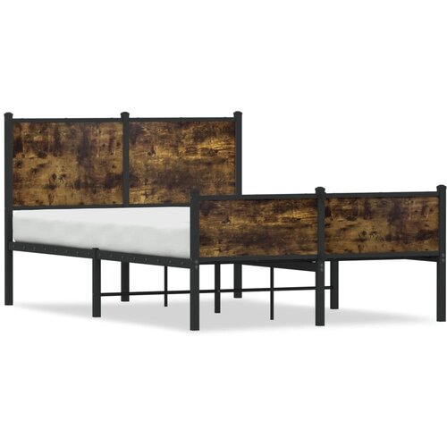 Maison Chic Kovinski Posteljni okvir - Dvoposteljna postelja - Zakonska postelja brez vzmetnice dimljen hrast 120x200cm, (21692833) Slike