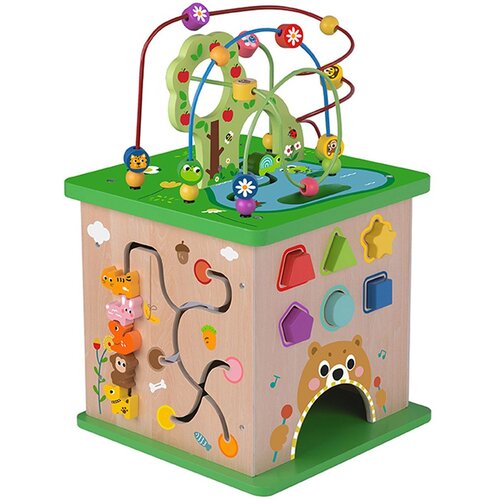 Tooky Toy drvena edukativna kocka s aktivnostima, razvrstavačem i labirintom Slike
