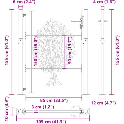 VidaXL Vrtna vrata Crna 105 x 150 cm Čelik s pra&amp;scaron;kastim premazom Slike