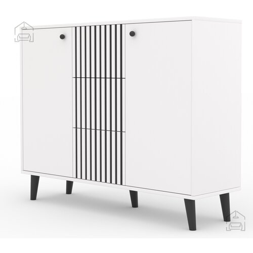ADRK Furniture Komoda IKA s drvenim nogama i 5 pretinaca - BIJELA-CRNA Cijene