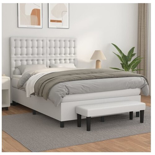 VidaXL Box spring postelja z vzmetnico bel 140x190 cm umetno usnje Slike