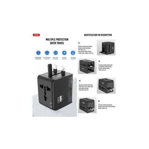 XO WL01 univerzalni adapter punjač UK, US, EU, AU crni Slike