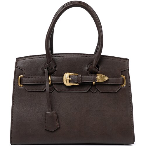 Shelvt Dark brown handbag with a decorative buckle in gold Slike