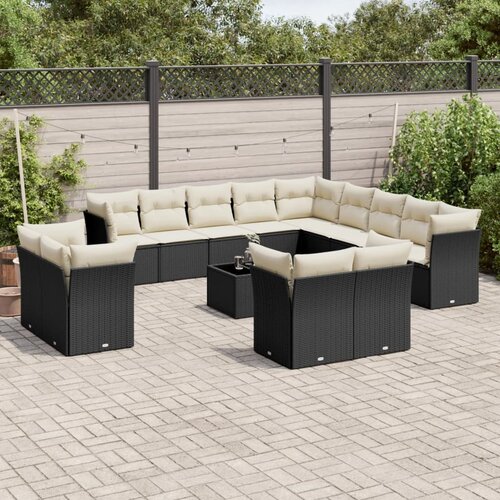 VidaXL 14-dijelni set vrtnih sofa s jastucima poliratan crni Slike
