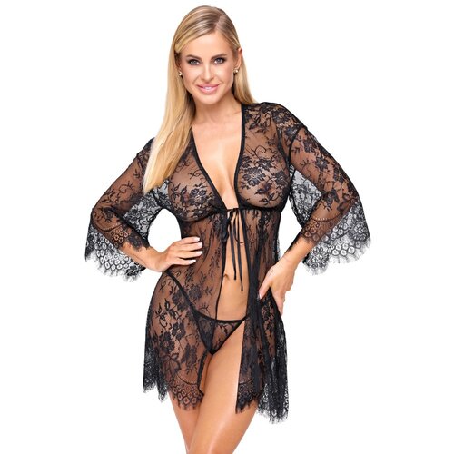 Cottelli Delicate Lace Short Kimono with String 2760711 Black L/XL Slike