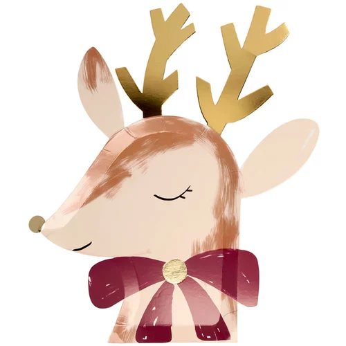 Meri Meri papirnati tanjuri die cut reindeer with bow (8 komada)