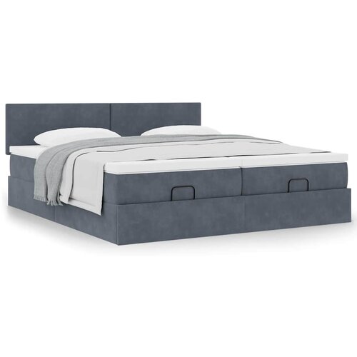 VidaXL Otomanski posteljni okvir z vzmetnicami siv 160x200 cm žamet Slike