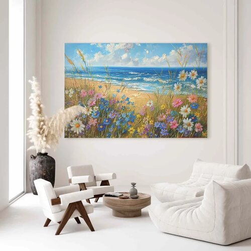  XXL slika - Seascape &ndash; wildflowers and a view of the rough sea 240x160 Cijene