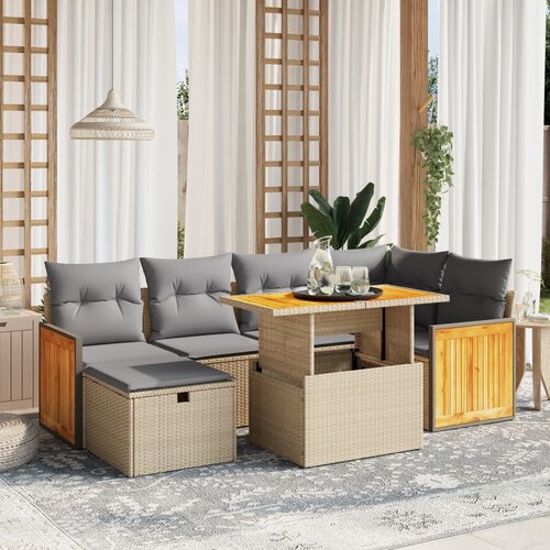 vidaXL 7-dijelni set vrtnih sofa od poliratana s jastucima bež Cijene