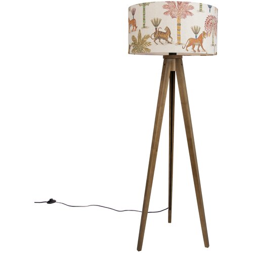 QAZQA Vloerlamp hout met kap multicolor en dierenprint 50cm - Tripod Classic Cene