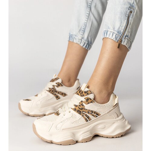 Gemre Beige women's sports sneakers with leopard insert Sandra Cene