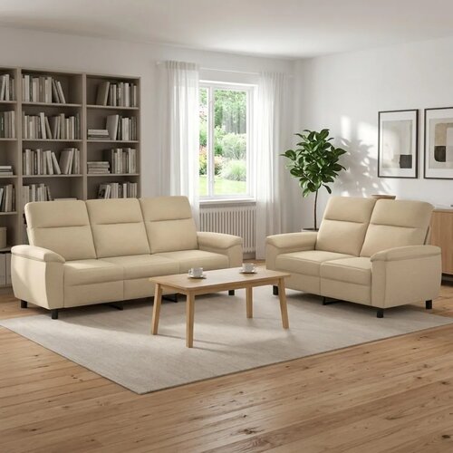  Set sofe 2 pcs Krem Tkanina - Krem 2-sjedalna (140 cm) + 3-sjedalna Cene