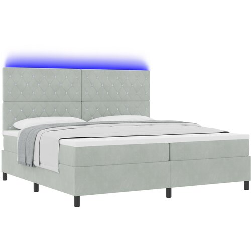 vidaXL Box Spring postelja z vzmetnico in LED lučko svetlo siva 200x200 cm žamet Cene